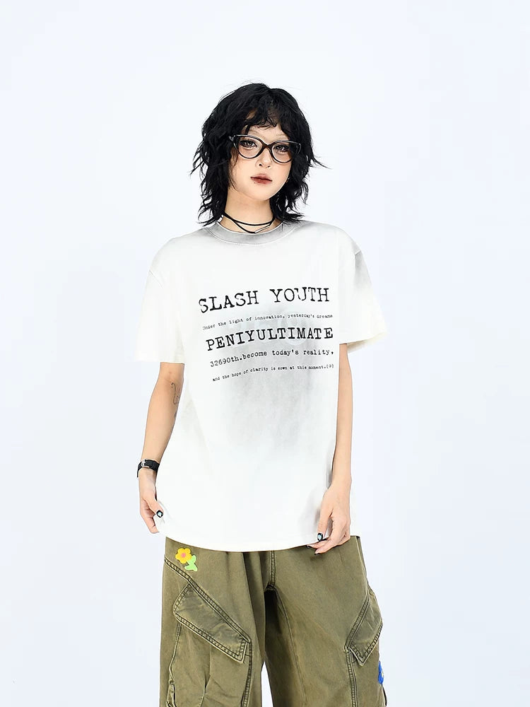 OV original/Summer American gradient dirty dye short sleeved T-shirt for men and women boxy version shoulder Solona cool top