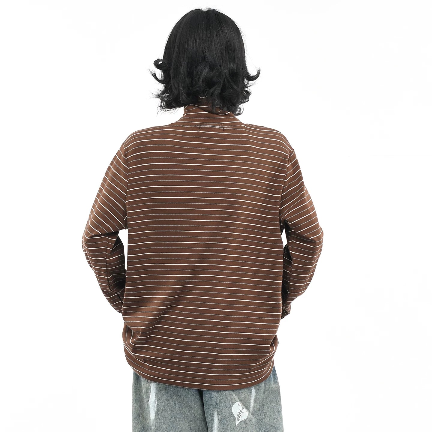 OV Original/American Money Style Striped High Collar Long Sleeve T-shirt for Men and Women in Autumn, Loose and Versatile Bottom Shirt, Top Trendy