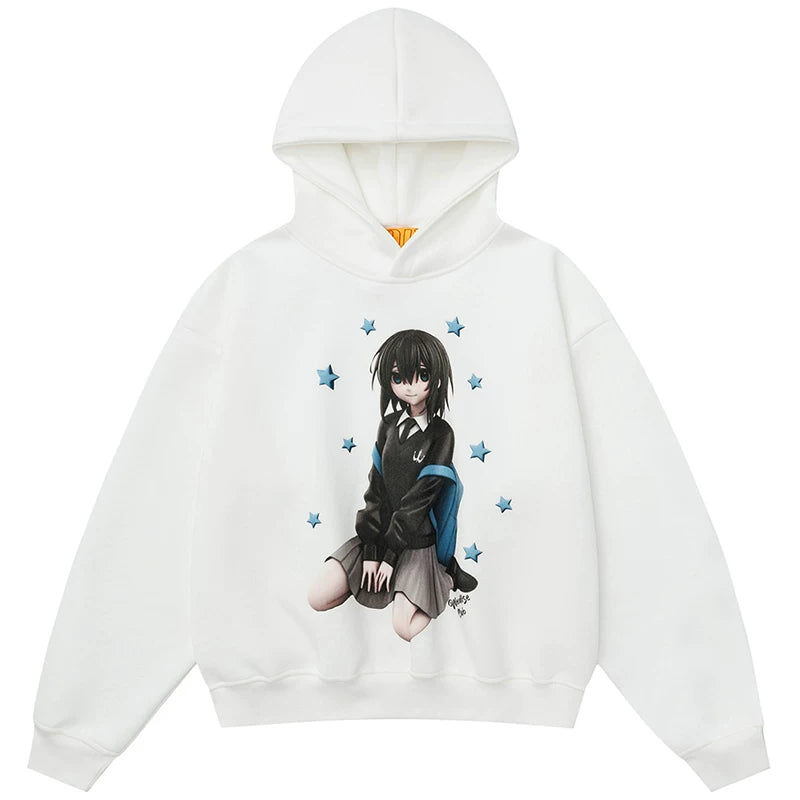 OV Original American Cartoon Anime Girl Printed Hoodie Women's Autumn Abi Style Loose Hooded Top Trendy