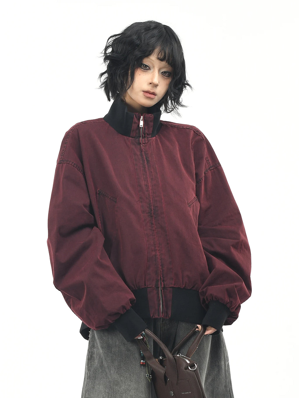 OV original American retro vintage washed baseball jacket, men's and women's spring loose casual stand up collar workwear jacket