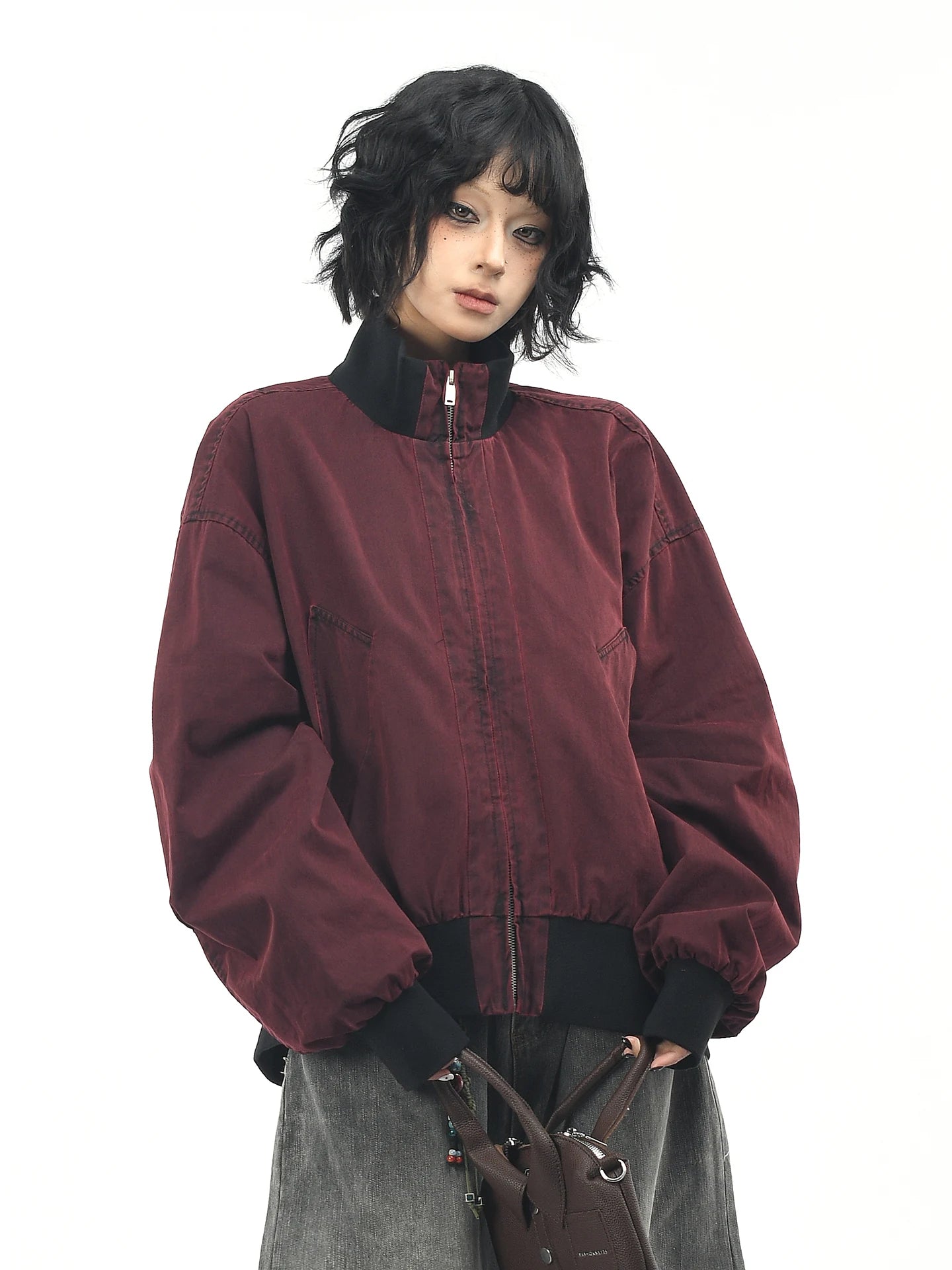 OV original American retro vintage washed baseball jacket, men's and women's spring loose casual stand up collar workwear jacket
