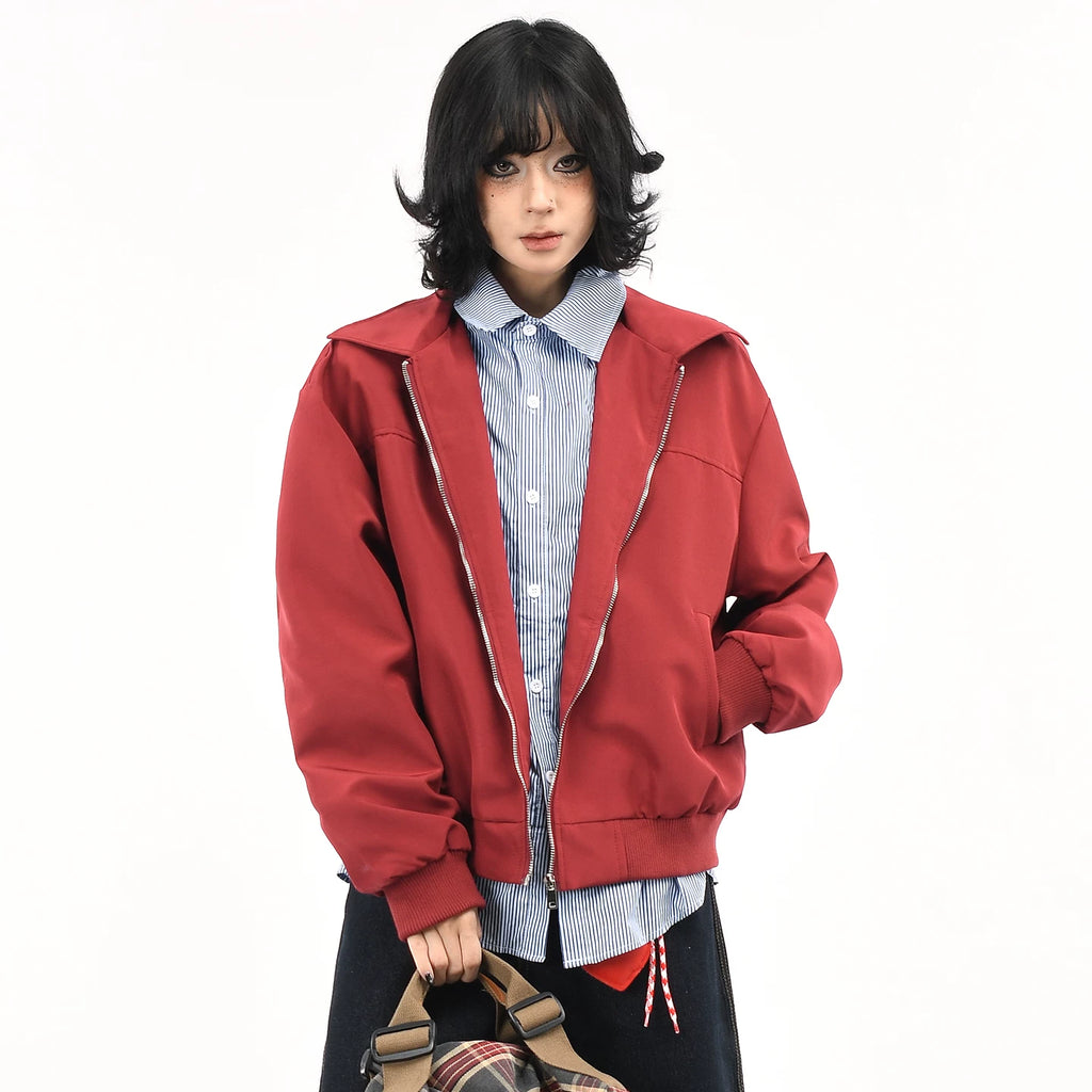 OV original American striped fake two-piece spliced lapel jacket for women, autumn street loose casual workwear jacket for men