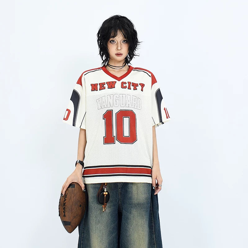 OV original summer American retro size 10 printed baseball jersey for men and women loose V-neck sports short sleeved T-shirt trend