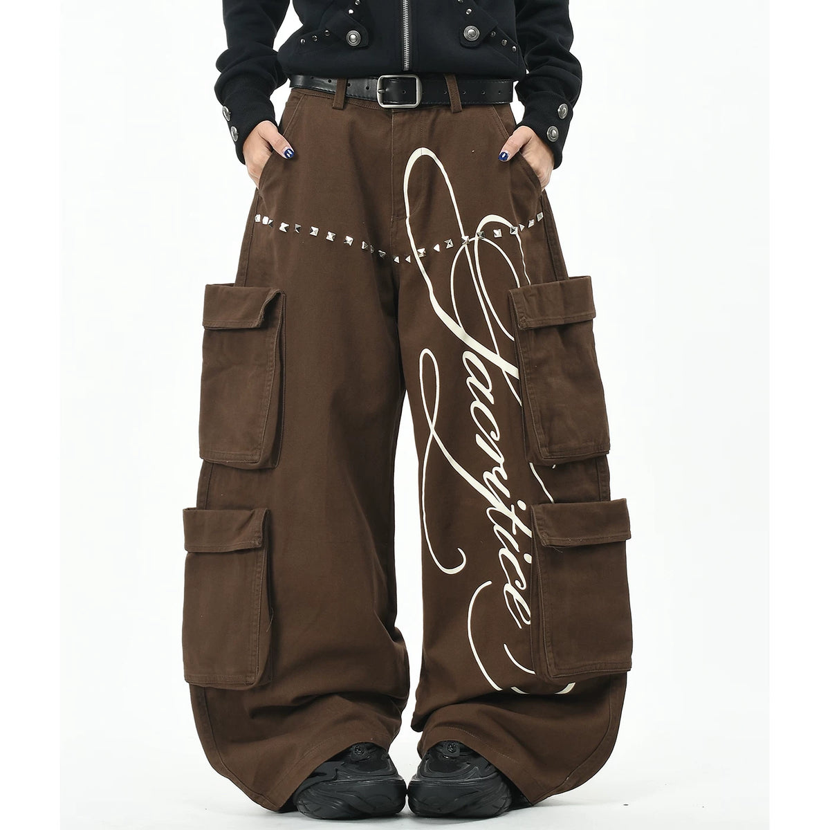 OV Original American Shaped Riveted Multi Pocket Work Pants for Men and Women, Street Loose Wide Leg Trendy Brand Casual Long Pants