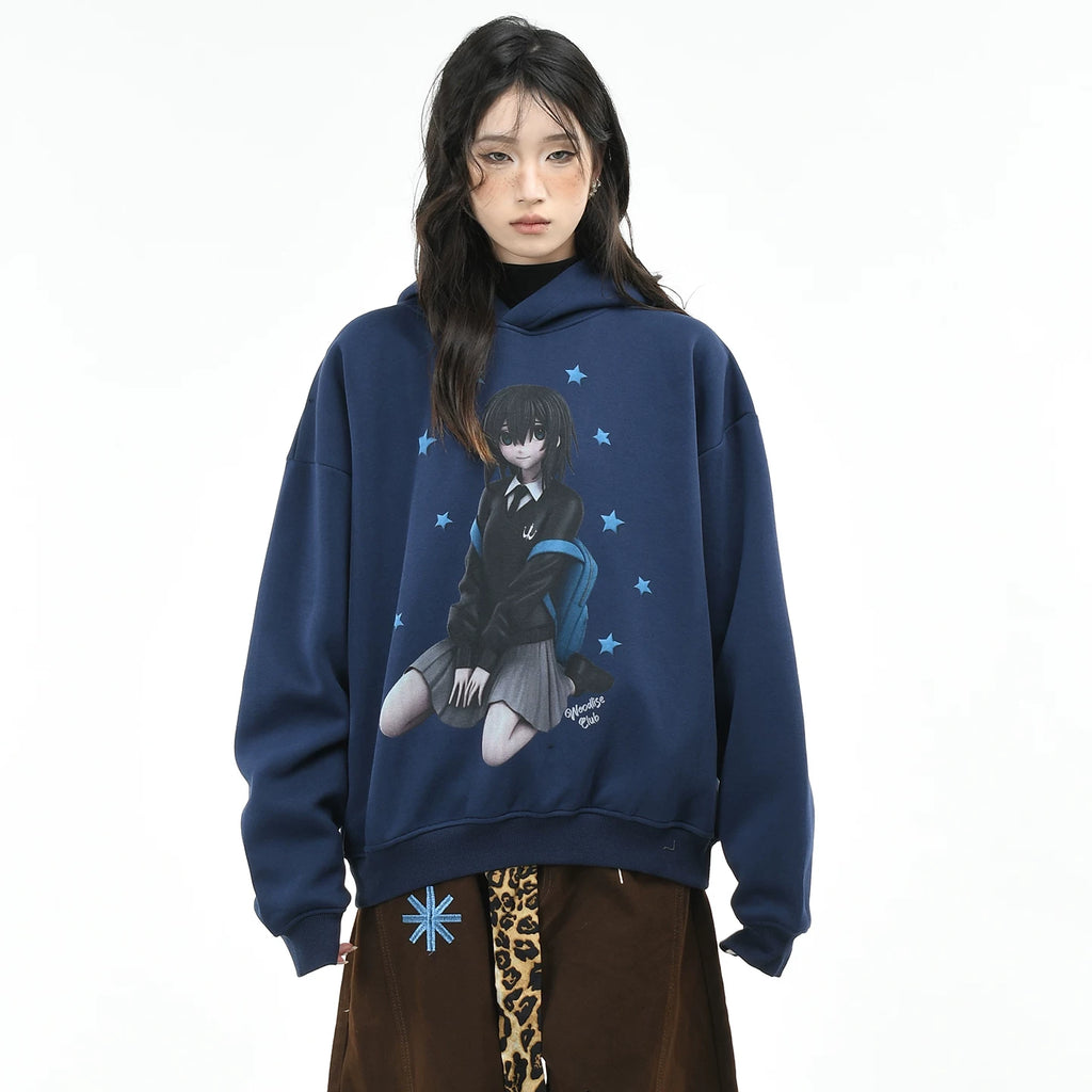 OV Original American Cartoon Anime Girl Printed Hoodie Women's Autumn Abi Style Loose Hooded Top Trendy
