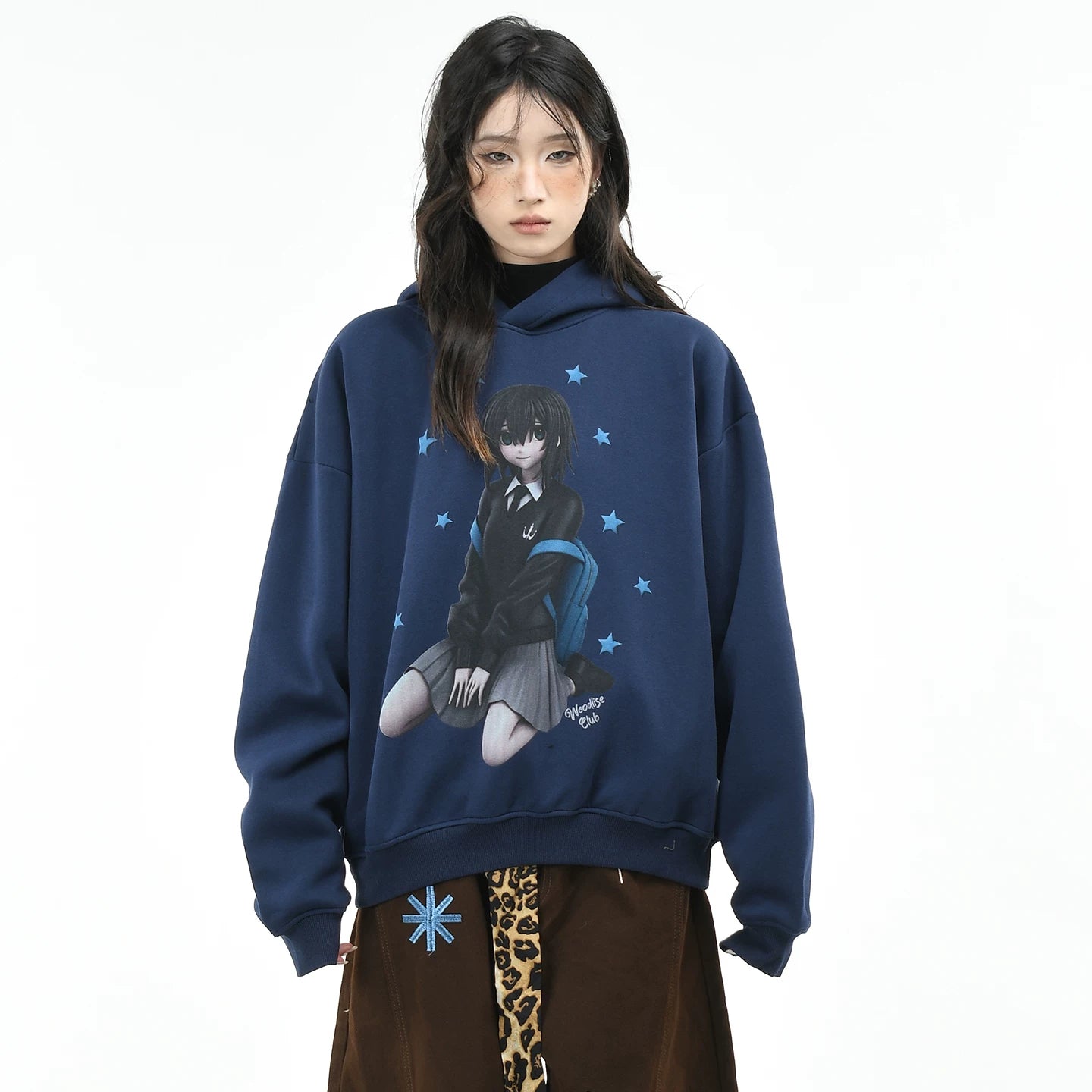 OV Original American Cartoon Anime Girl Printed Hoodie Women's Autumn Abi Style Loose Hooded Top Trendy