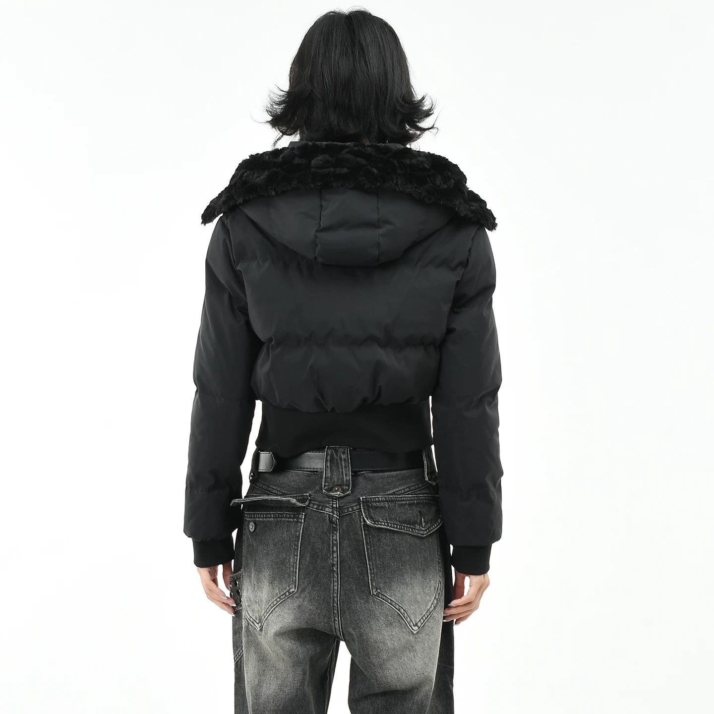 OV original American style widened thread waist design hooded cotton jacket women's winter short style slimming cotton jacket