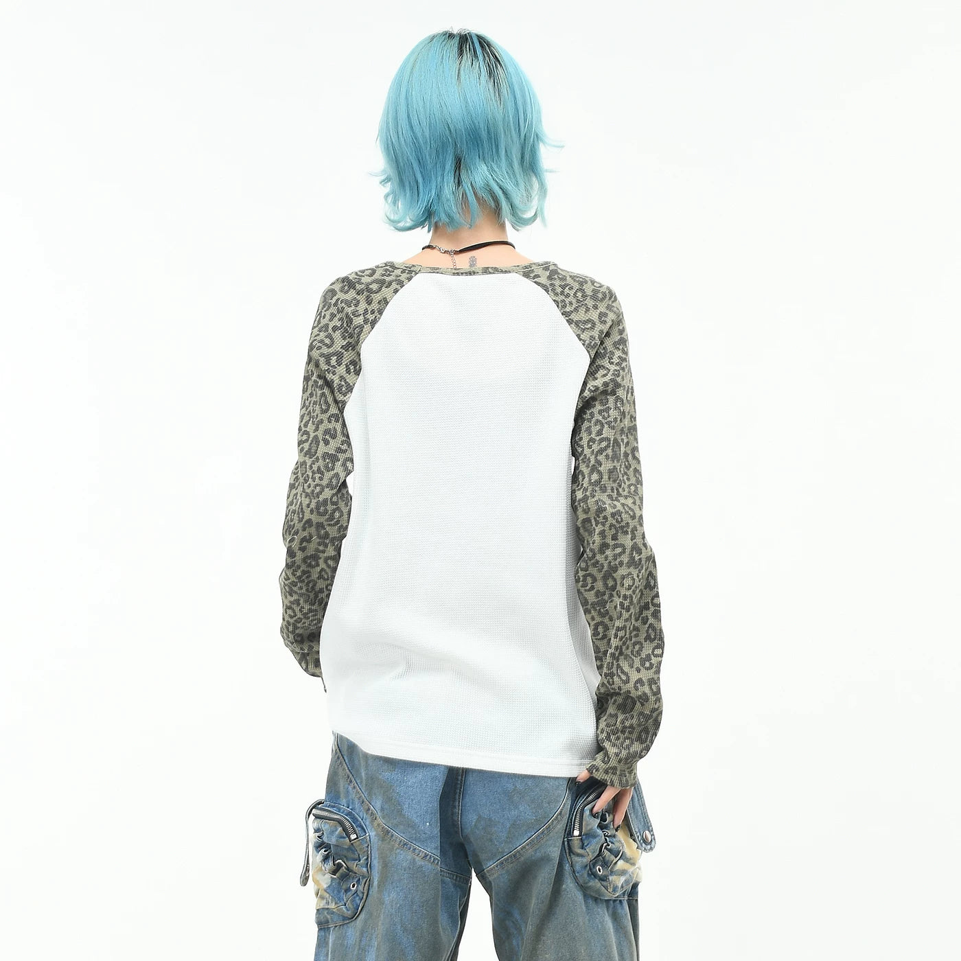 OV original/American leopard print contrasting short long sleeved T-shirt for men and women in autumn subculture loose waffle top trend