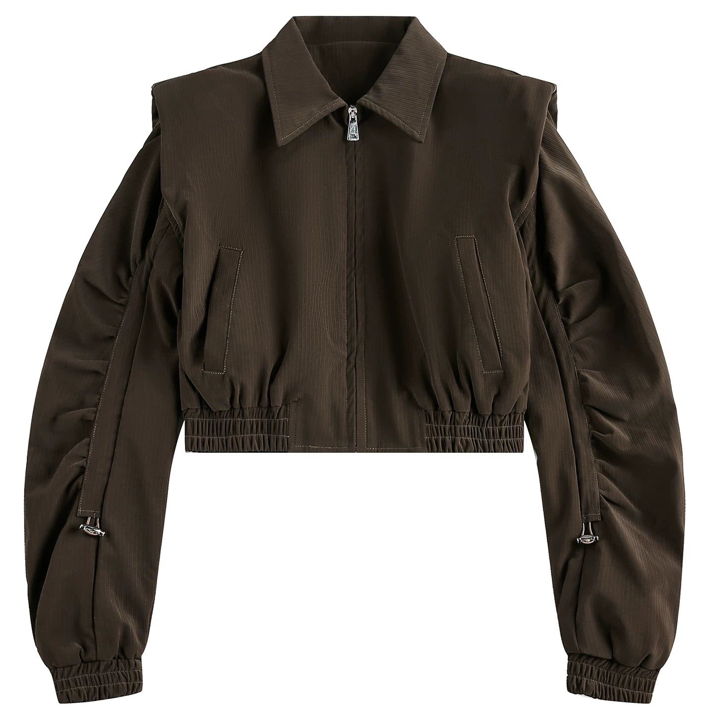 OV Original American Retro Shoulder Cushion Coffee Color Short Coat for Women, Autumn Luxury, Casual Collar Jacket, Trendy Top