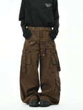 OV original American style multi pocket ribbon functional work pants for women on the street, loose wide leg washed long pants for men, trendy