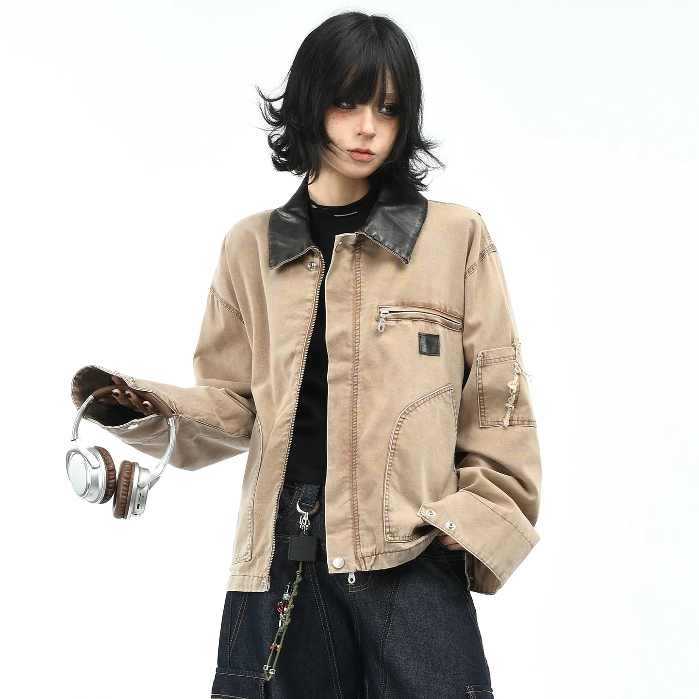 OV original American retro Detroit vintage washed workwear jacket, women's destructive design sense, autumn coat, men's trend