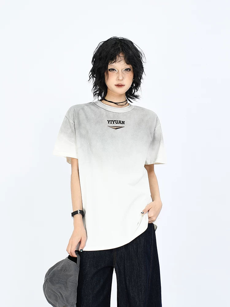 OV original/Summer American retro gradient tie dye short sleeved T-shirt for men and women boxy shoulder Solona cool top