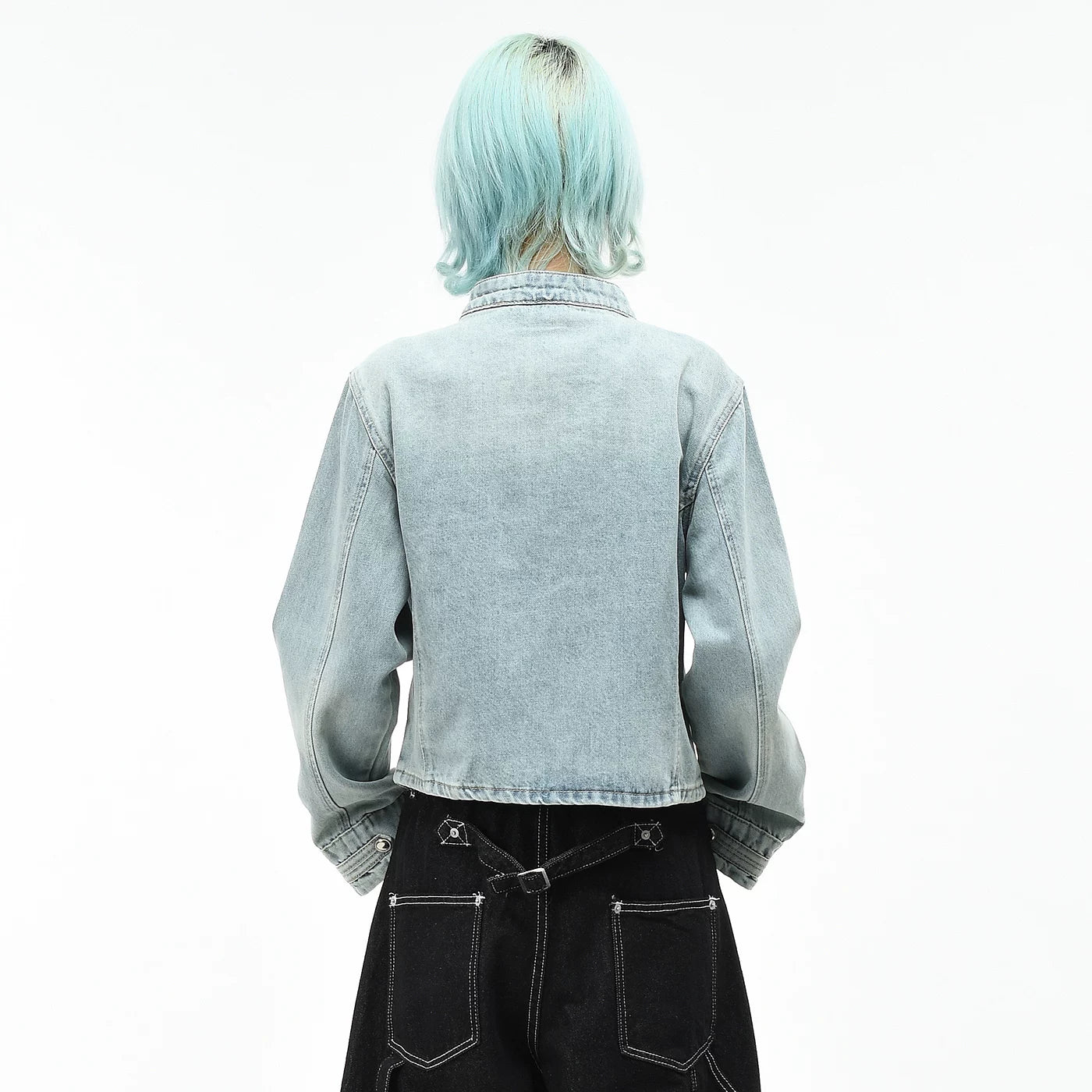 OV original high street Napoleon washed vintage denim jacket for women's autumn slim fit short style breasted stand up collar jacket trend