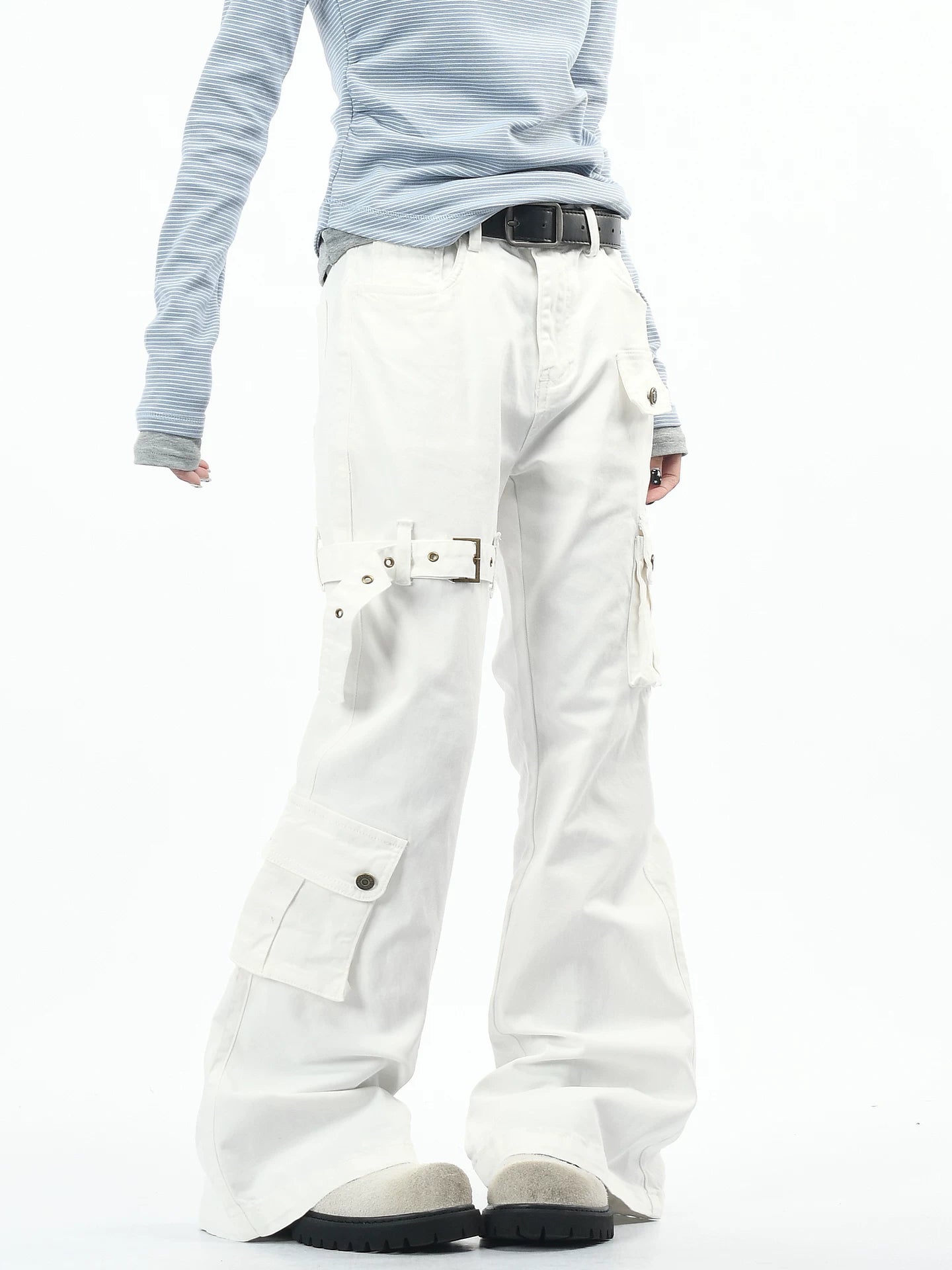 OV original American subculture multi pocket work pants with loose strap design for men and women, slim and casual, slightly flared pants trend