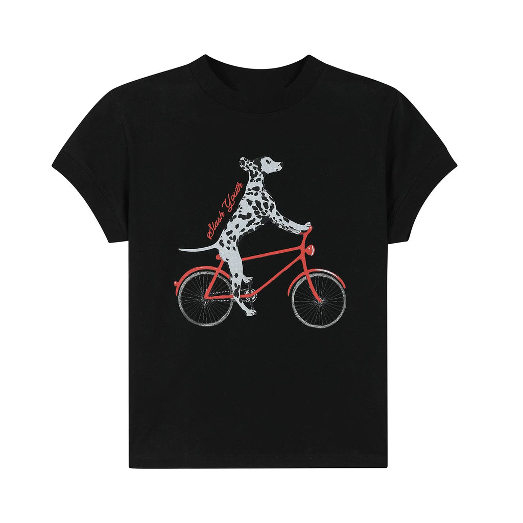 OV Original/American Fun Dog Cycling Summer Versatile Short sleeved T-shirt Women's Slim fit Shoulder Short Casual Top