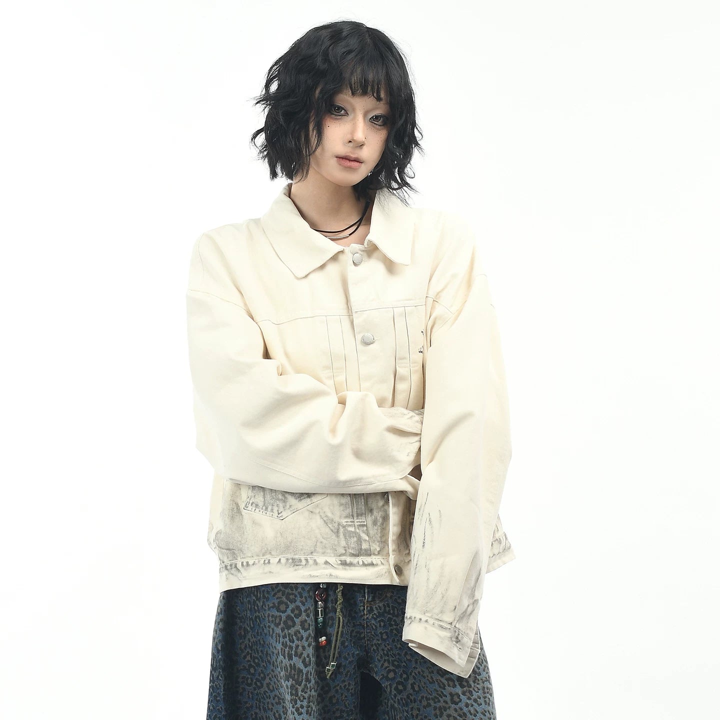 OV原创美式复古人物印花做旧脏染工装外套男女秋季宽松休闲夹克潮