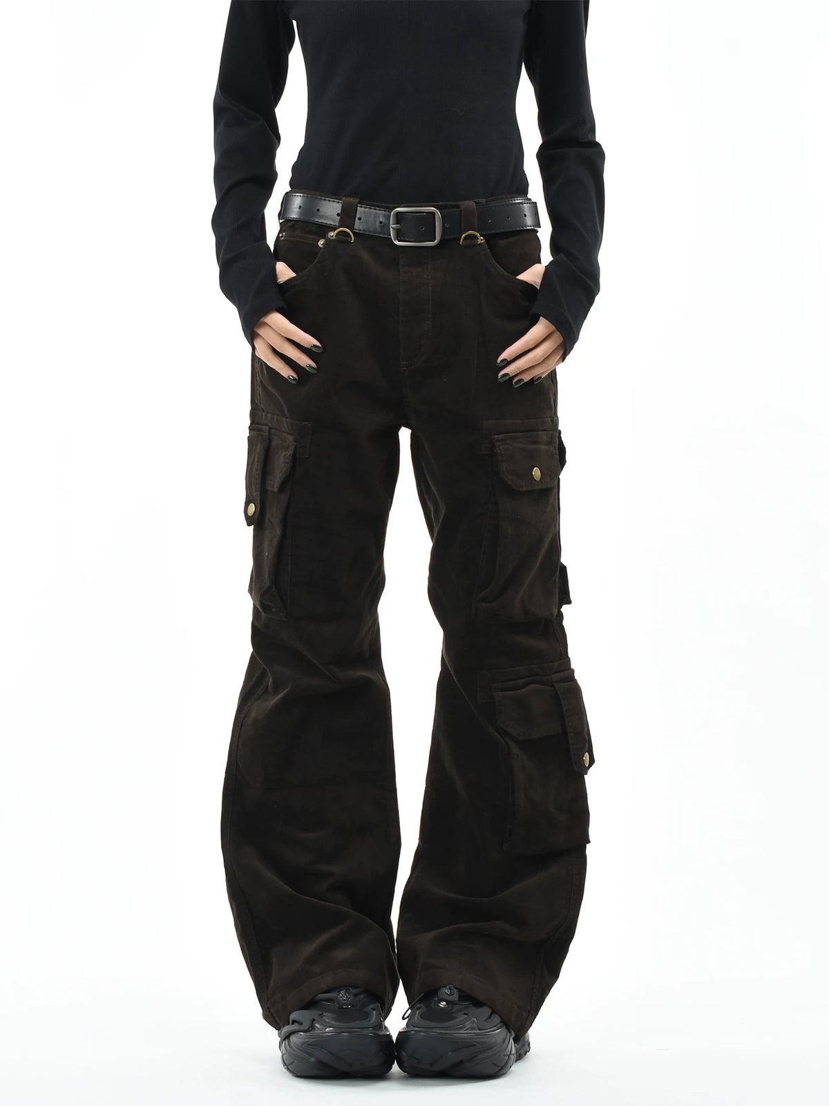 OV original American retro corduroy distressed micro flared casual pants for men and women slim fit multi pocket workwear pants trendy