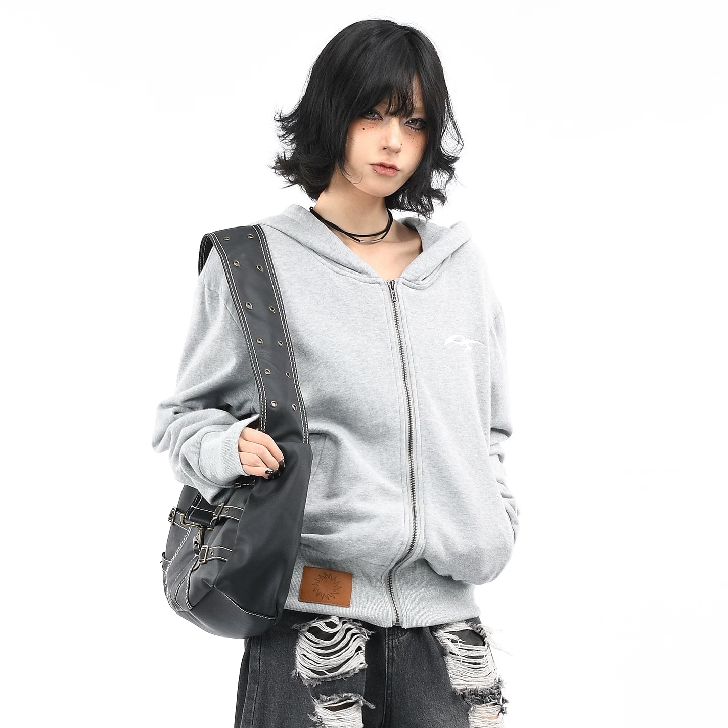 OV original American vintage washed widened thread short hooded sweatshirt for women in autumn, slimming down and waist cinching cardigan jacket