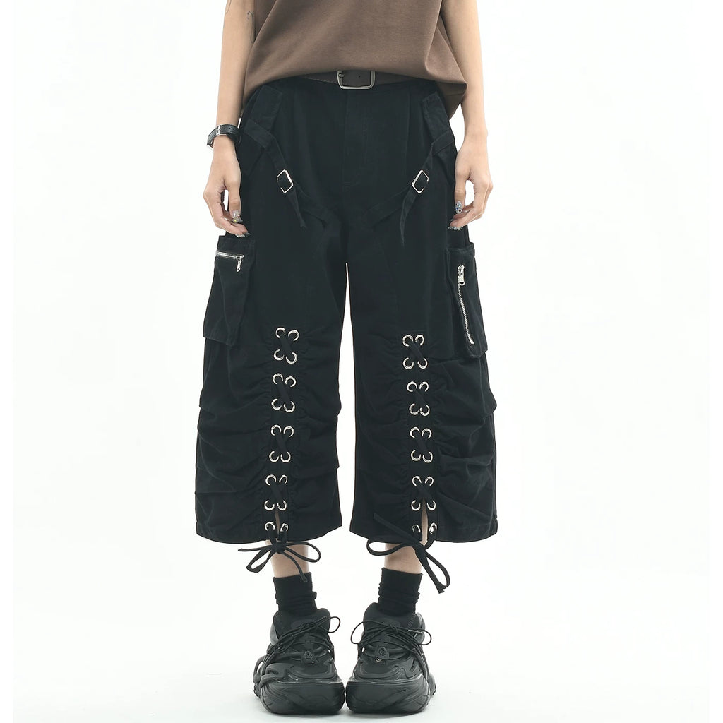 OV original American functional deconstruction strap casual cropped pants for men and women summer loose multi pocket workwear shorts trend
