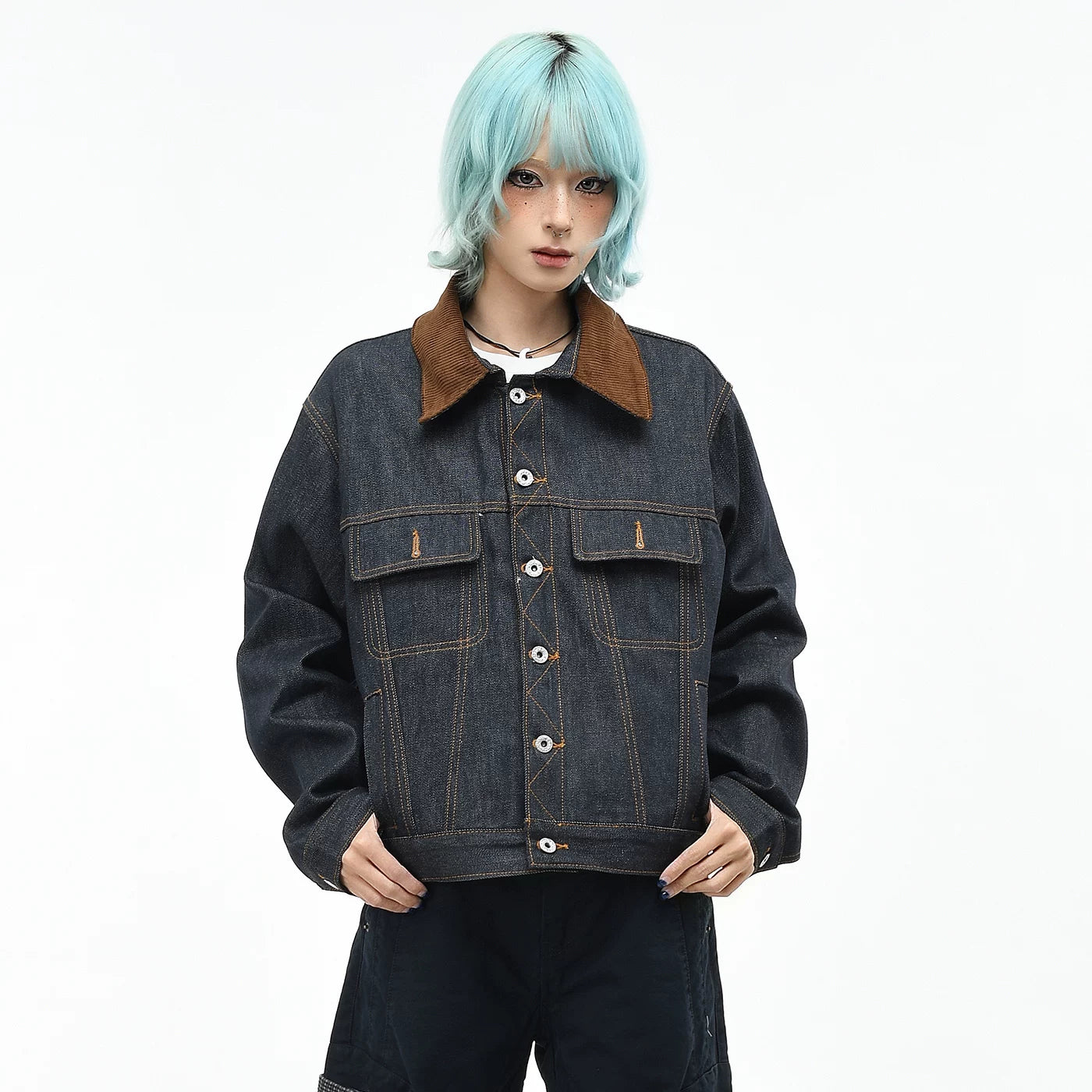 OV original retro Barn style contrasting collar denim jacket, men's and women's autumn loose short, original cowhide workwear jacket