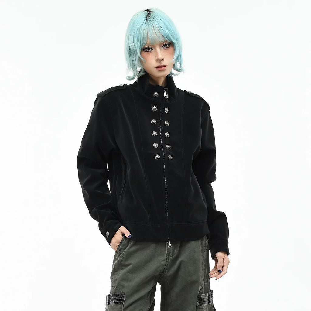 OV original retro Baroque style buckle design PU leather jacket for men and women autumn loose short standing collar jacket jacket