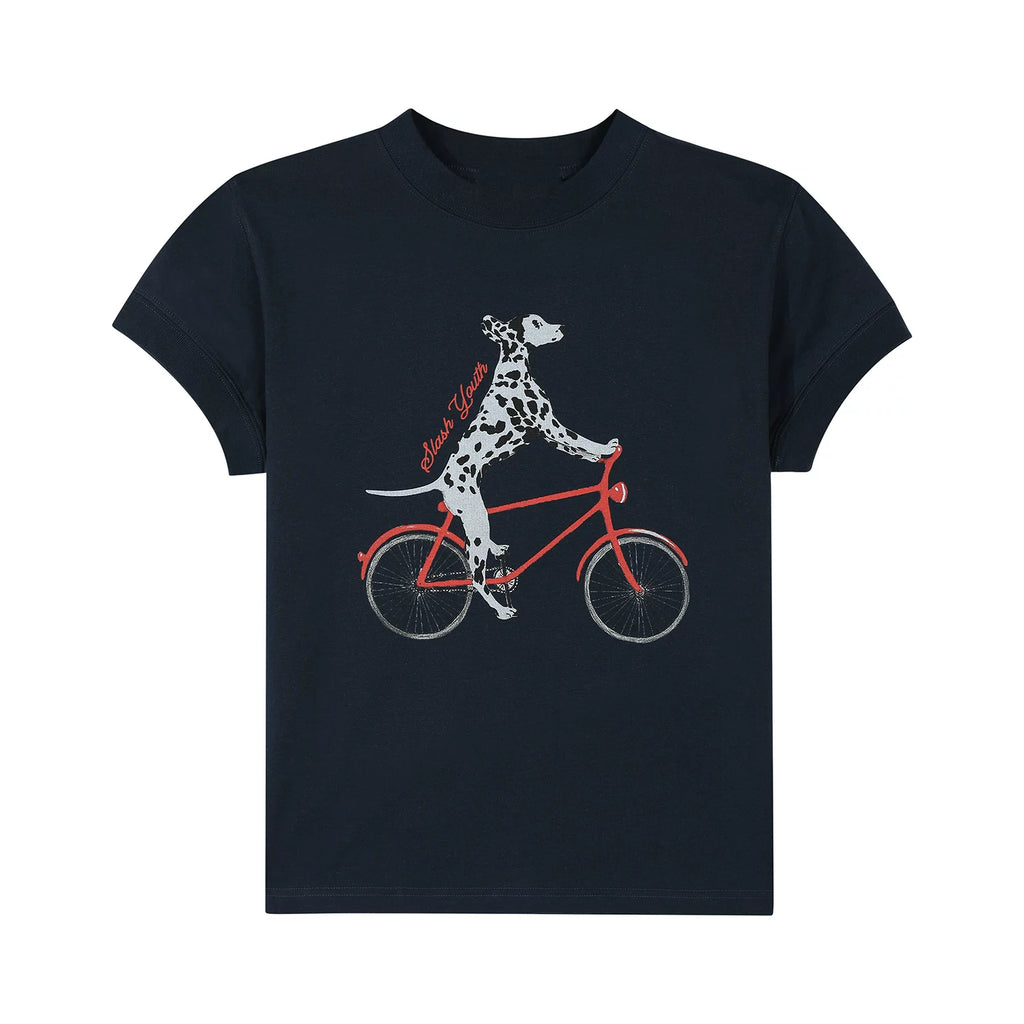 OV Original/American Fun Dog Cycling Summer Versatile Short sleeved T-shirt Women's Slim fit Shoulder Short Casual Top