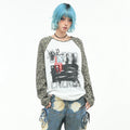 OV original/American leopard print contrasting short long sleeved T-shirt for men and women in autumn subculture loose waffle top trend