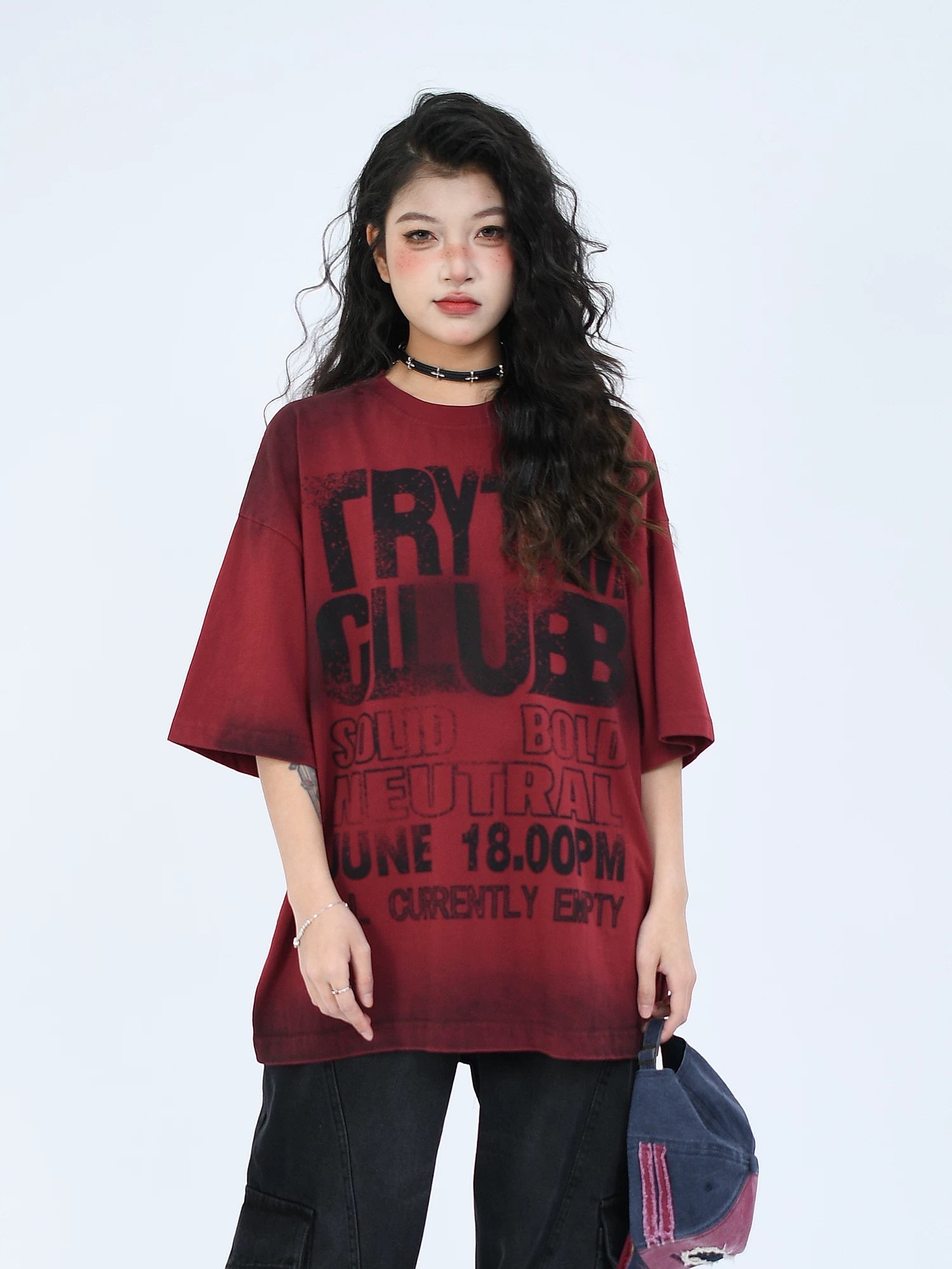 OV Original/Summer American Retro Letter Tie Dyeing for Old Wash Short Sleeve T-shirt for Men and Women Loose Half Sleeve Top Trendy