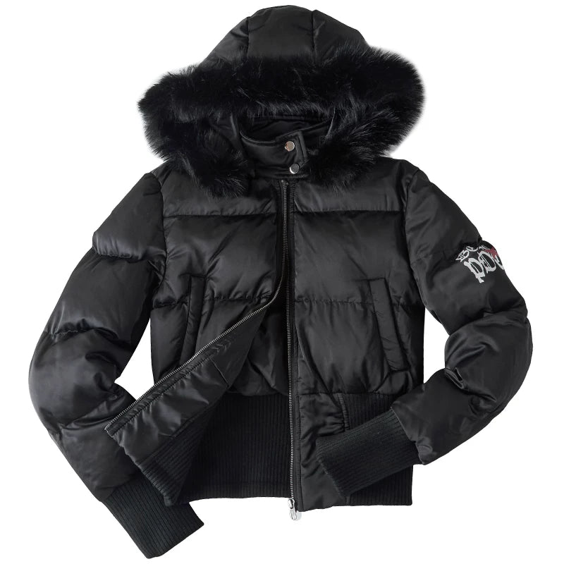 OV original American style fur collar, detachable hooded cotton jacket, women's winter short style, waist cinching, slimming, warm cotton jacket, trendy