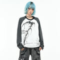 OV original/subculture Gothic style striped contrasting long sleeved T-shirt for men and women in autumn, loose dark raglan top