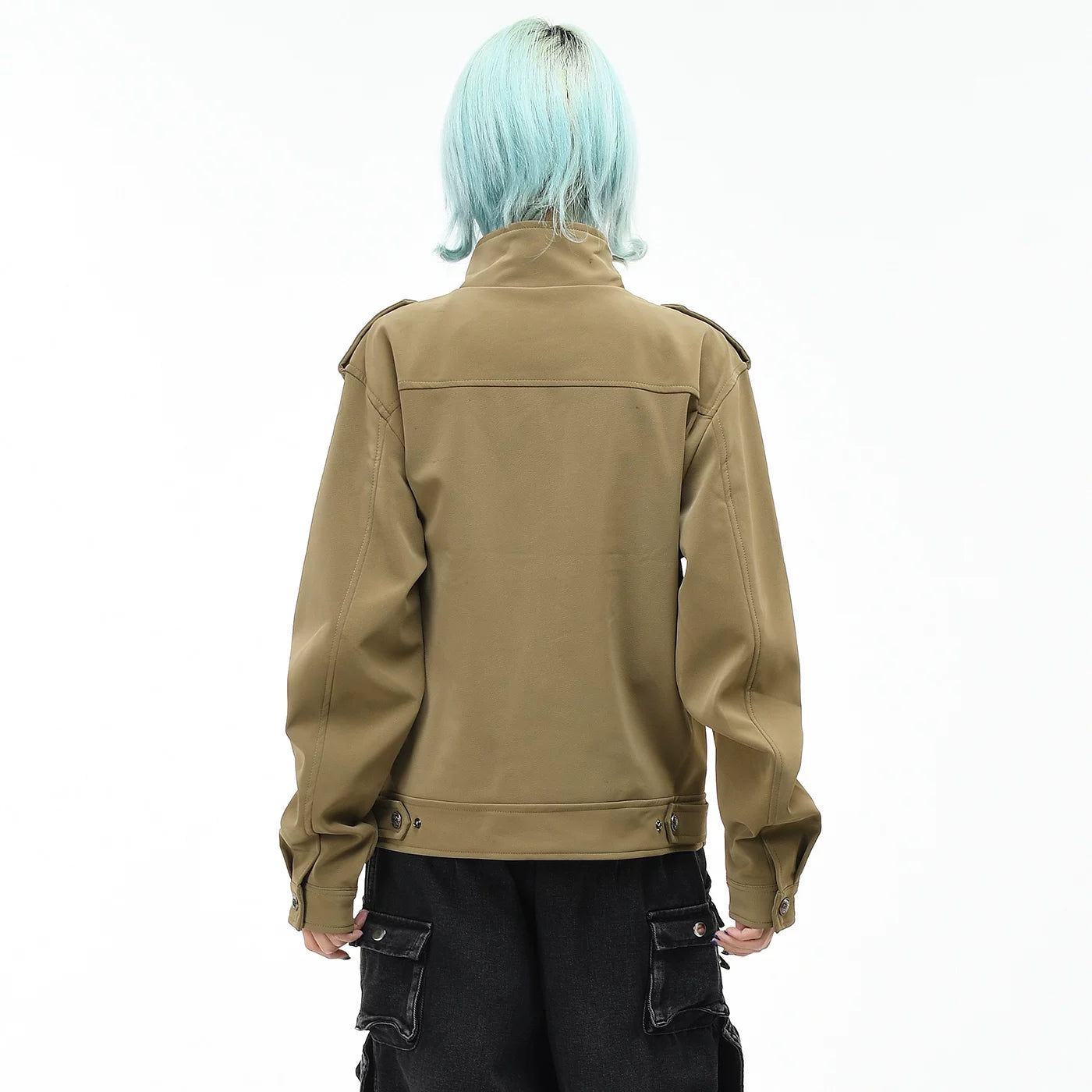 OV original retro Baroque style buckle design PU leather jacket for men and women autumn loose short standing collar jacket jacket