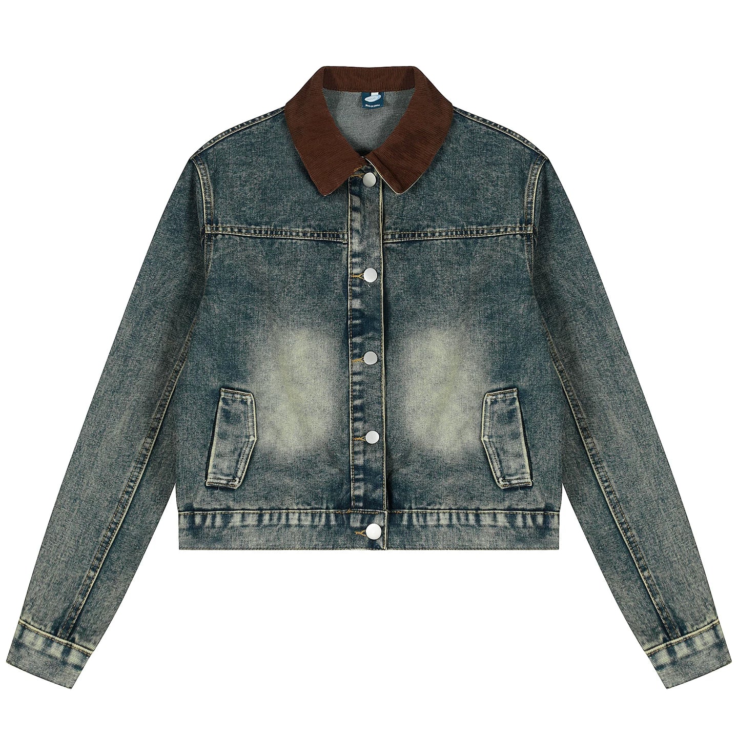 OV original American retro patchwork washed denim jacket for women in autumn, stylish and straight shoulder short loose jacket