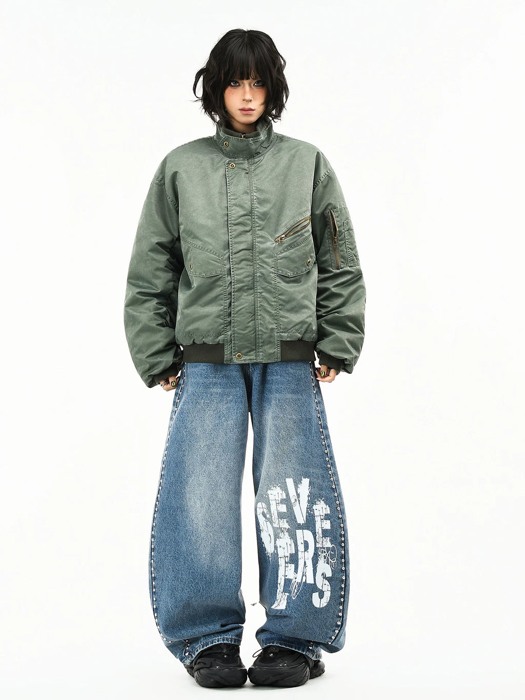 OV原创美式脏染做旧水洗轰炸机棉服外套女冬季宽松短款保暖棉衣男