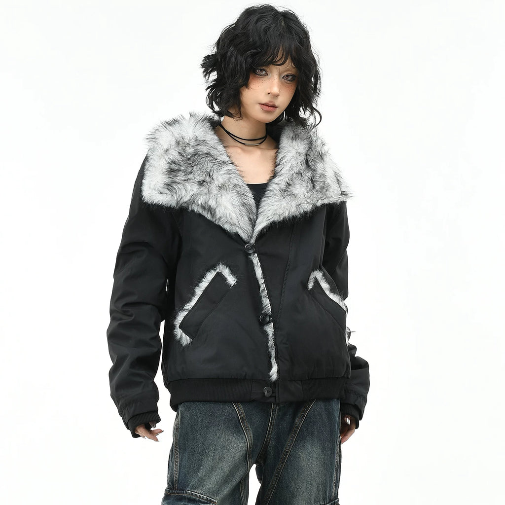 OV Original American Mountain Carving Tie Dyeing Shackle Design Cotton Jacket Women's Winter Street Loose Warm Cotton Jacket Men