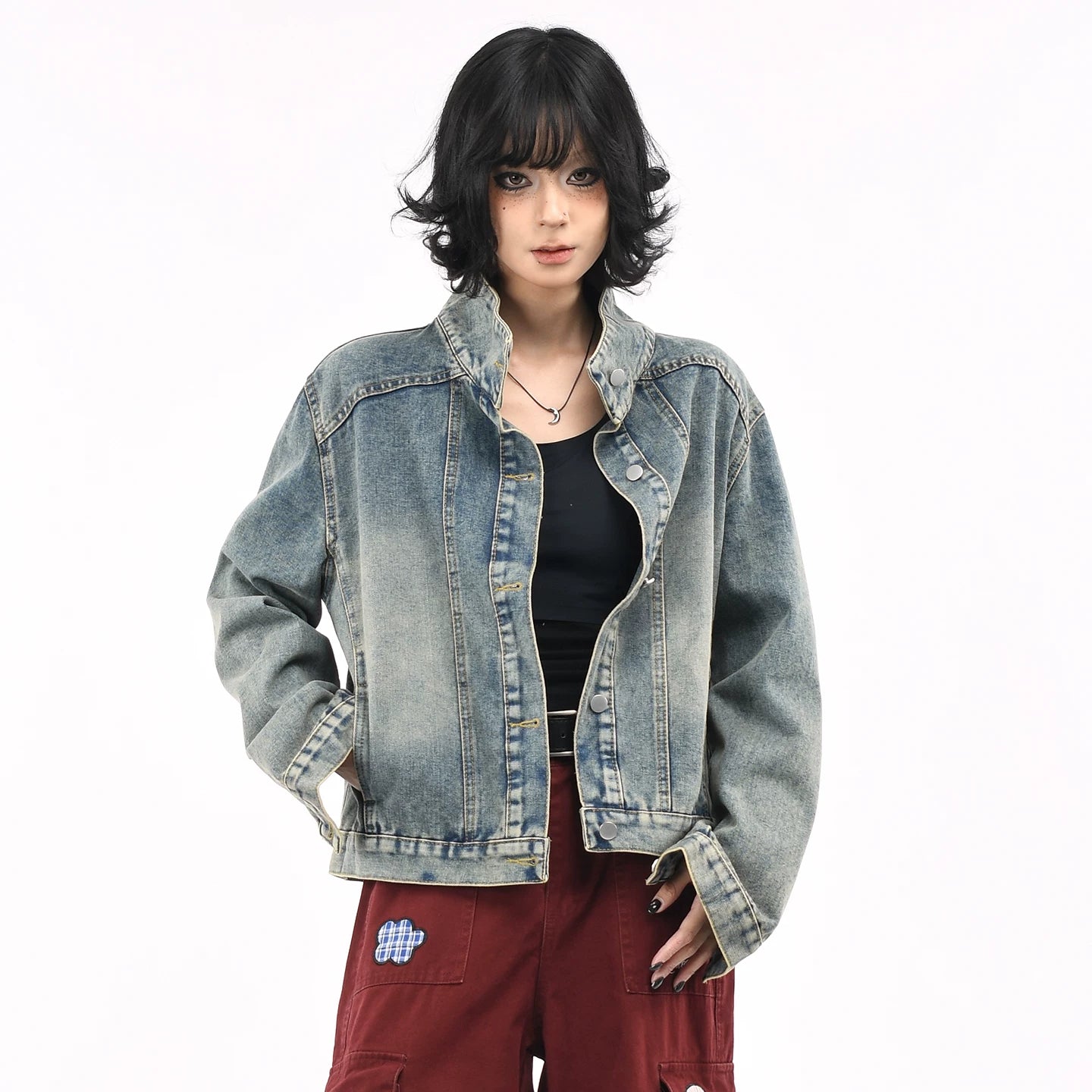 OV original American retro washed vintage denim jacket for women in autumn, loose fit, small stature, slimming short jacket trend