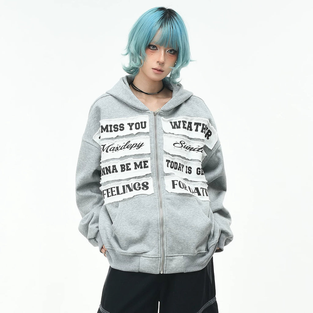 OV Original American Retro Alphabet Embroidered Hoodie Women's Autumn Loose Vintage Cardigan Coat Men's Trendy