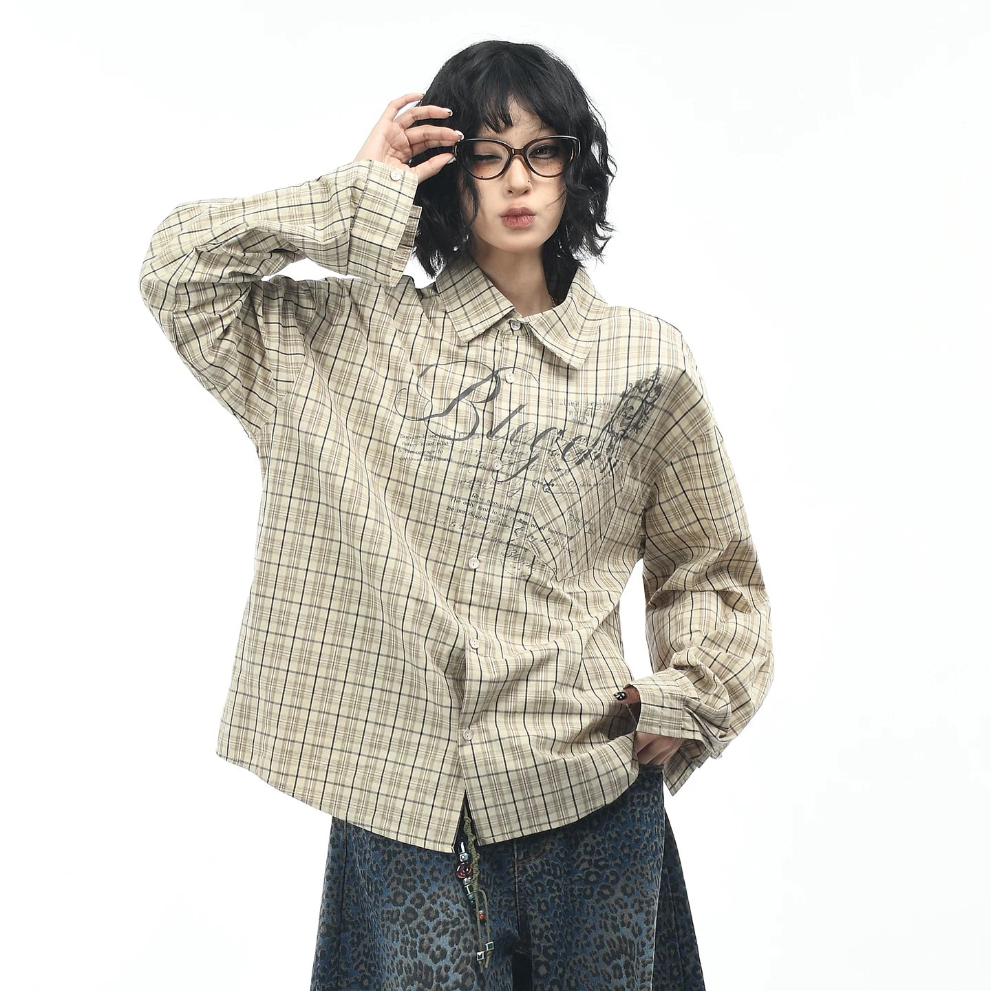OV original autumn new style American retro checkered shirt jacket for men and women loose casual shirt long sleeved top trendy