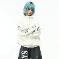 OV original unisex rock note embroidered short jacket for men and women, autumn loose stand up collar zipper casual jacket