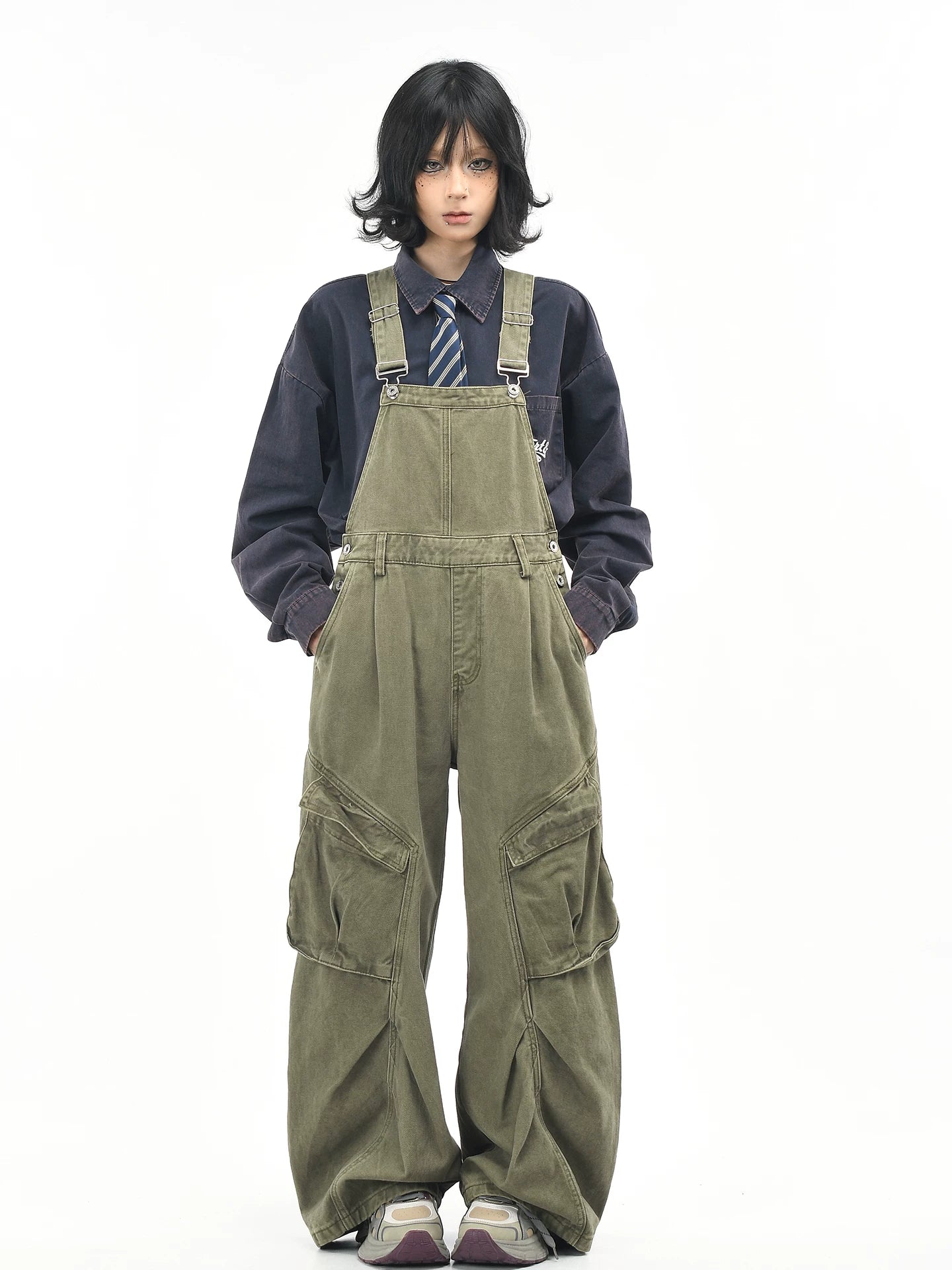 OV original American retro multi pocket workwear overalls men's and women's loose wide leg small casual jumpsuit pants