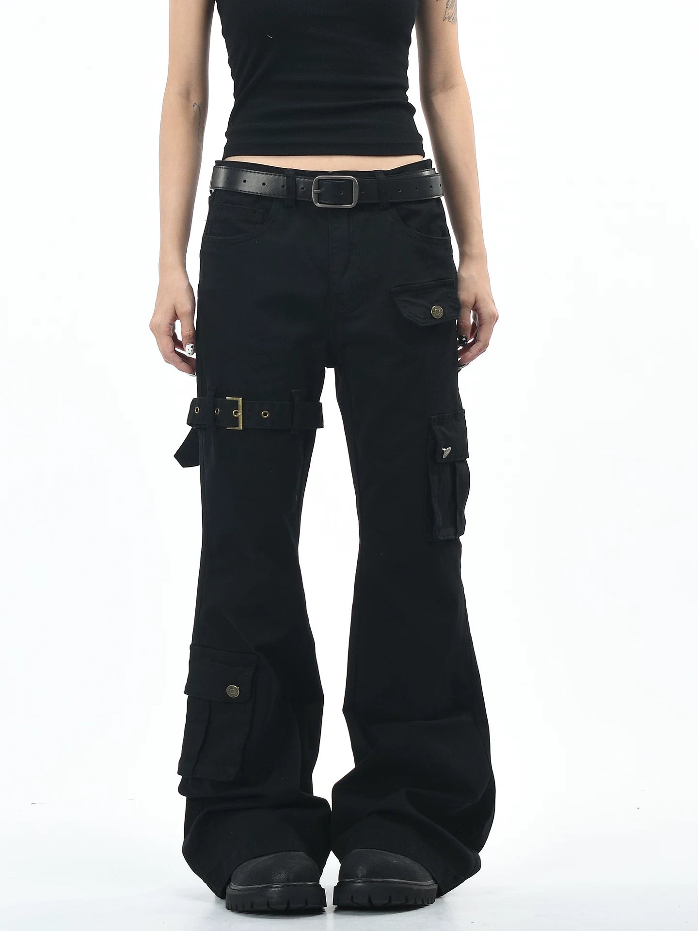 OV original American subculture multi pocket work pants with loose strap design for men and women, slim and casual, slightly flared pants trend
