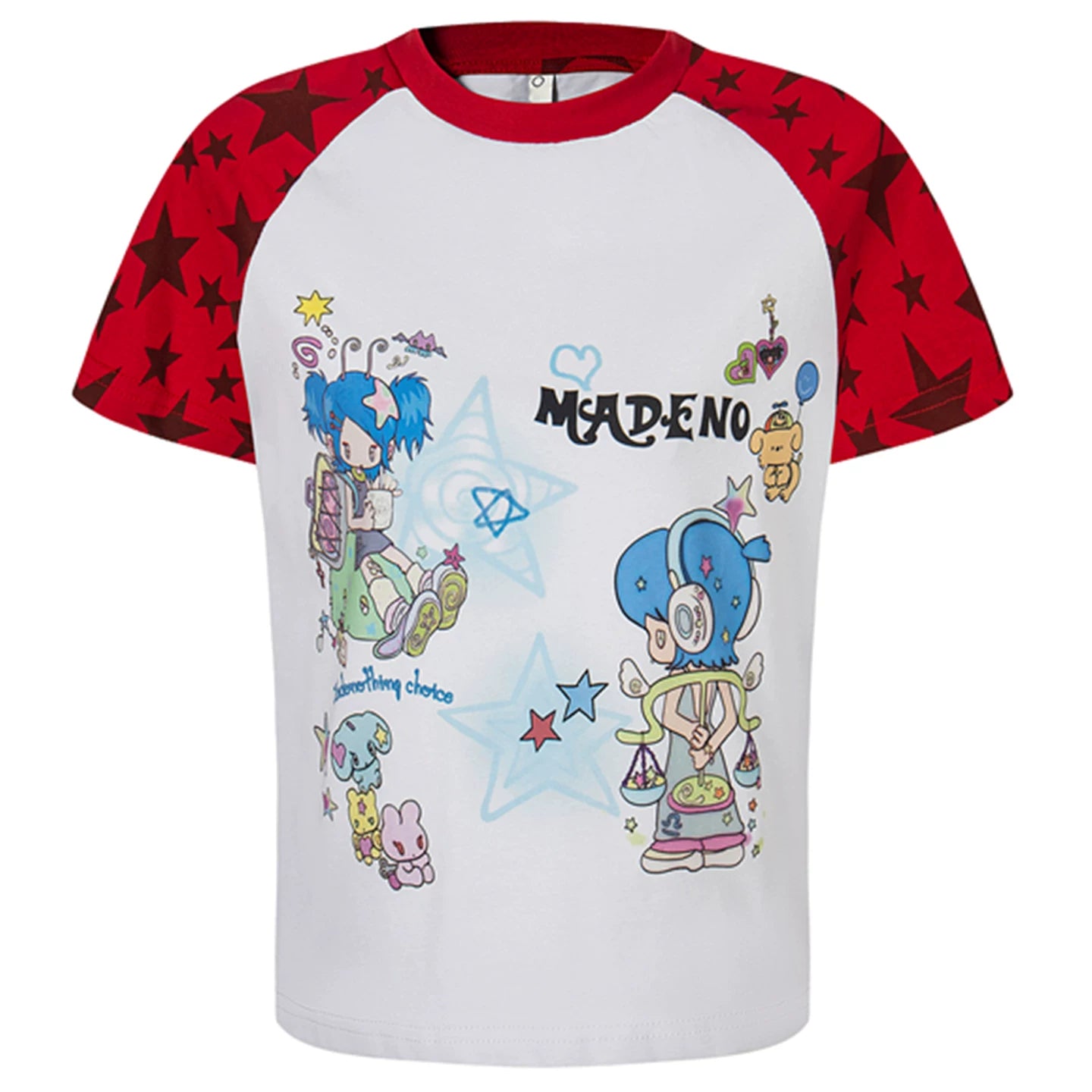 OV original American fun cartoon printed shoulder short sleeved T-shirt for women y2k with raglan sleeves and contrasting color short summer top