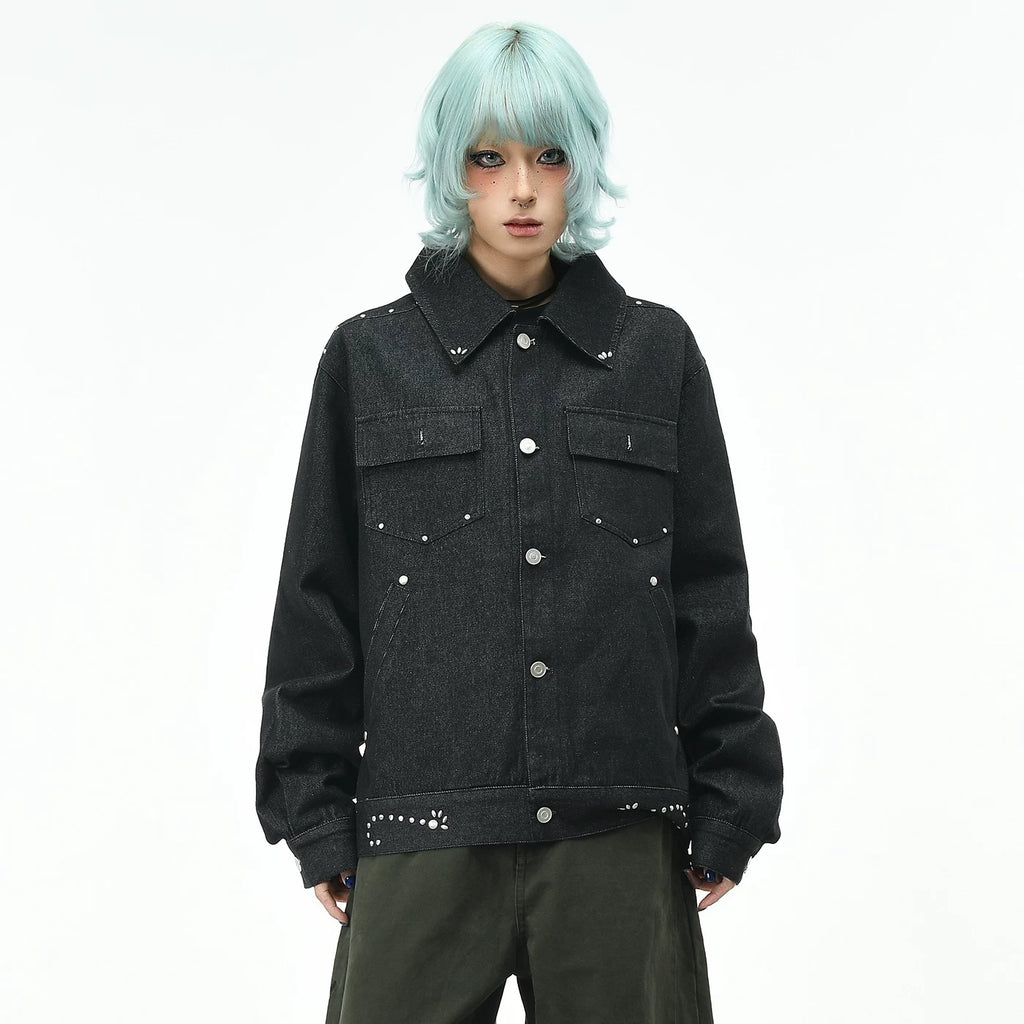 OV original American retro rivet multi pocket workwear jacket for men and women autumn deconstruction loose short lapel jacket