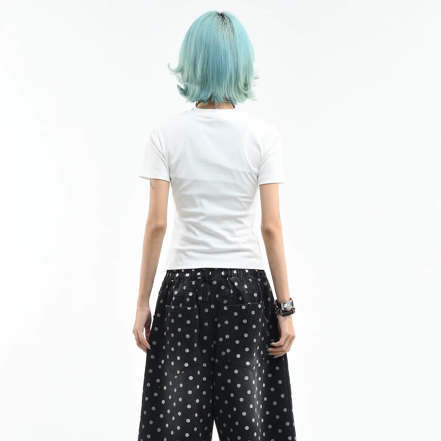 OV original/American style spicy girl cross print short sleeved T-shirt for women's summer slim fit short cut, slimming up straight shoulder top