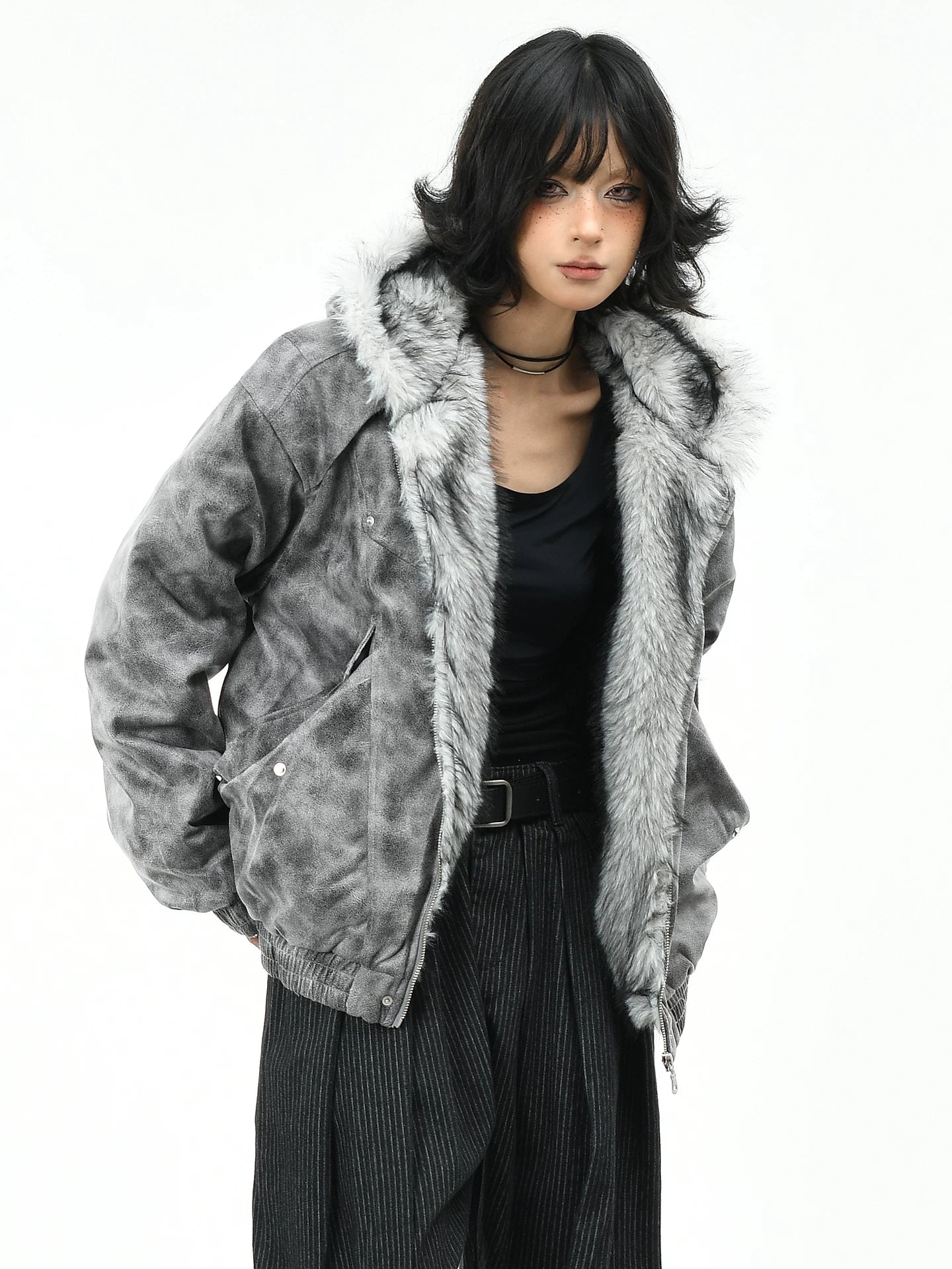OV original American tie dye mountain carving hooded cotton jacket for women in winter retro loose couple warm cotton clothes trend