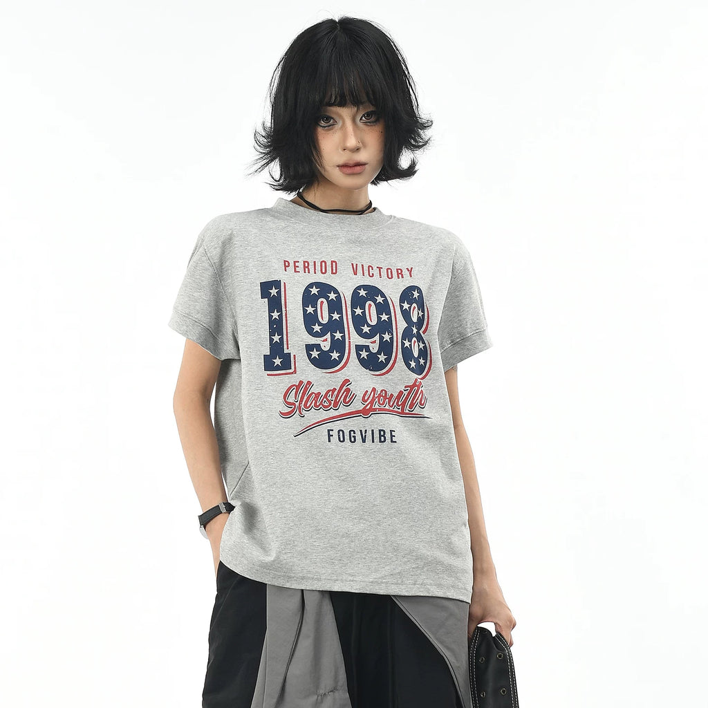 OV Original/American 1998 Retro Star Printed Short sleeved Women's Summer Front Shoulder Short Style Solona Cool T-shirt Trendy