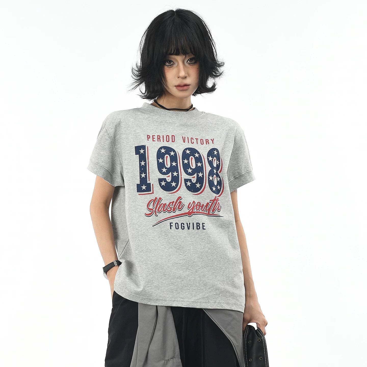 OV Original/American 1998 Retro Star Printed Short sleeved Women's Summer Front Shoulder Short Style Solona Cool T-shirt Trendy