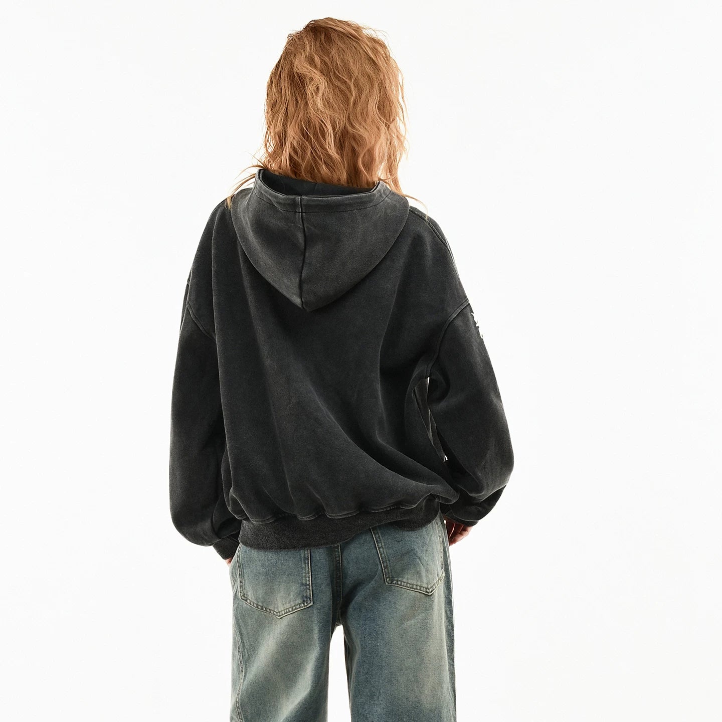 OV original American style patchwork embroidery distressed washed hooded sweatshirt women's spring street loose cardigan jacket men's trend