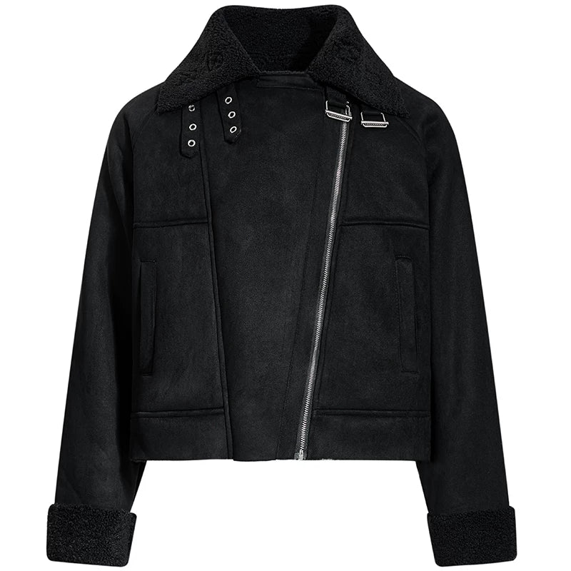 OV original American retro suede fur integrated fleece jacket for women in winter, short jacket for men, trendy