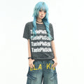 OV original/retro striped letter printed shoulder T-shirt for men and women in summer loose short sleeved niche light Asian top trend