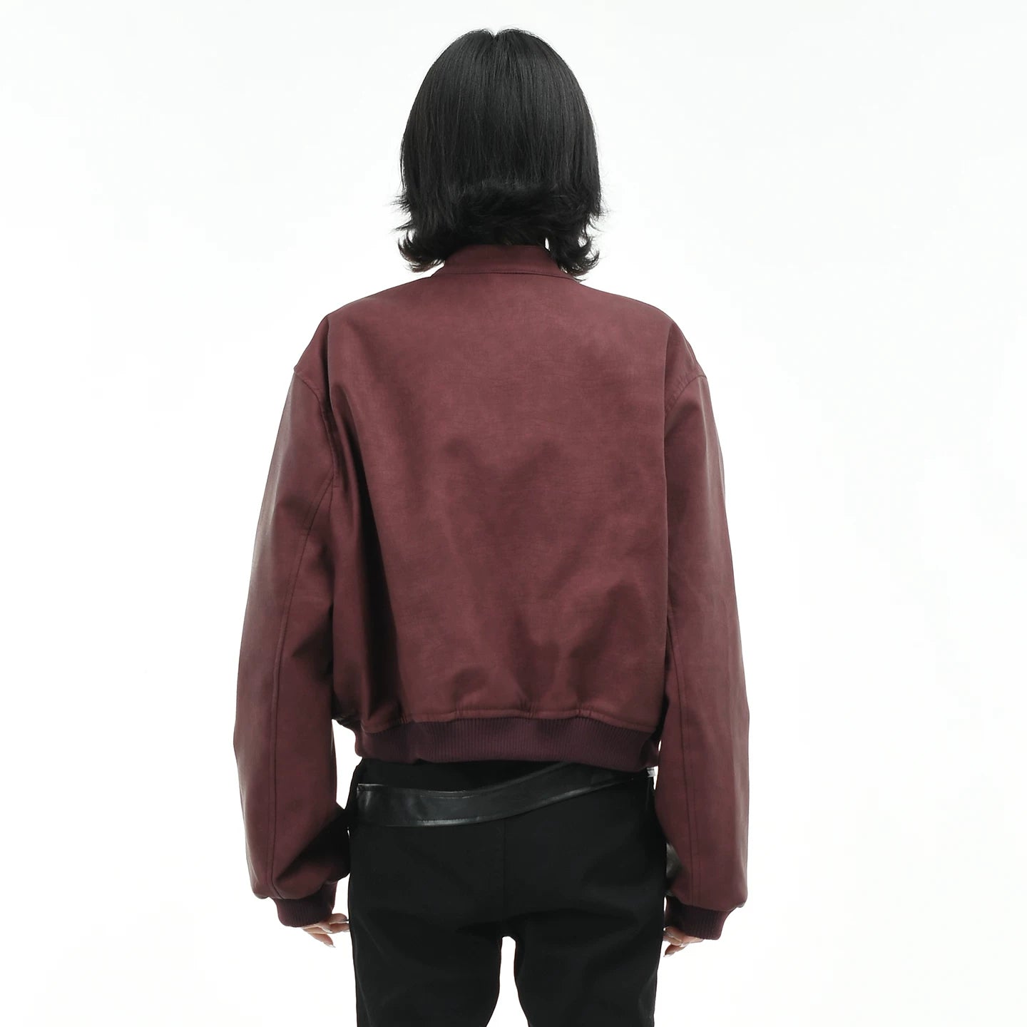 OV original American racing style short PU leather jacket, women's autumn trendy brand loose slimming stand up collar jacket top